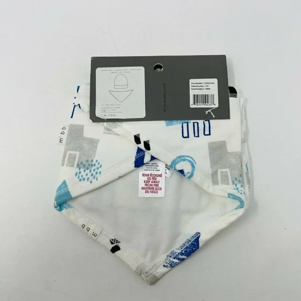 Miles Baby Boys Size 3-6 Months Printed 2 Piece Hat‎ and Bib Set Off White 424